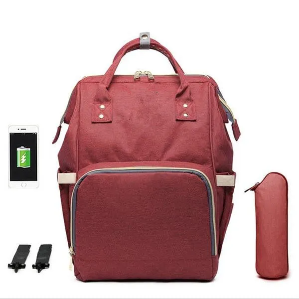 Waterproof USB Diaper Bag Baby Care Large Capacity Mom Backpack