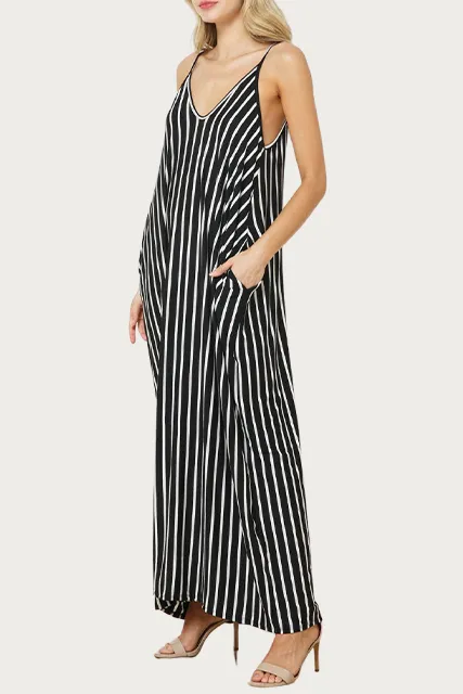 WIDE-STRIPED STRETCH-MODAL JERSEY MAXI DRESS