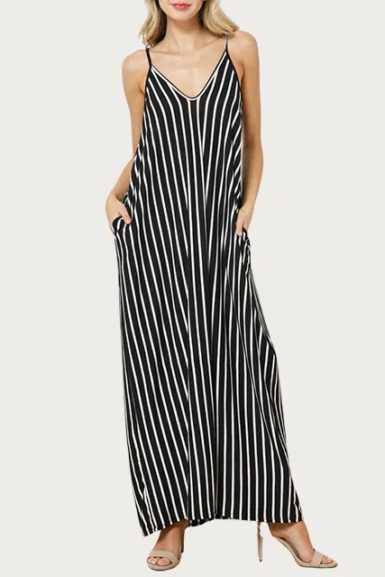 WIDE-STRIPED STRETCH-MODAL JERSEY MAXI DRESS