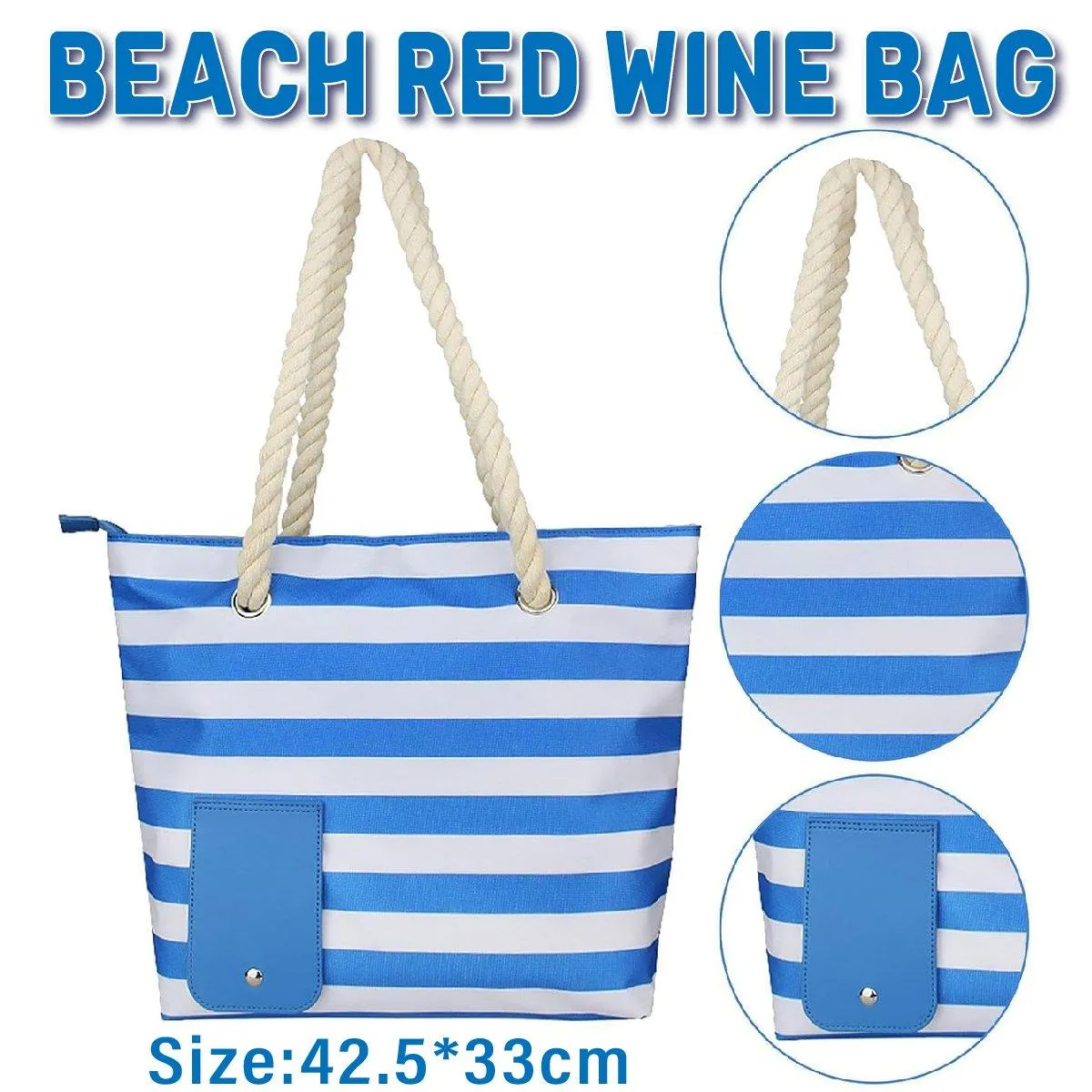 Wine Bag Picnic Tote Striped Outdoor Beach Camping Storage Bag Portable Travel