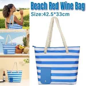 Wine Bag Picnic Tote Striped Outdoor Beach Camping Storage Bag Portable Travel