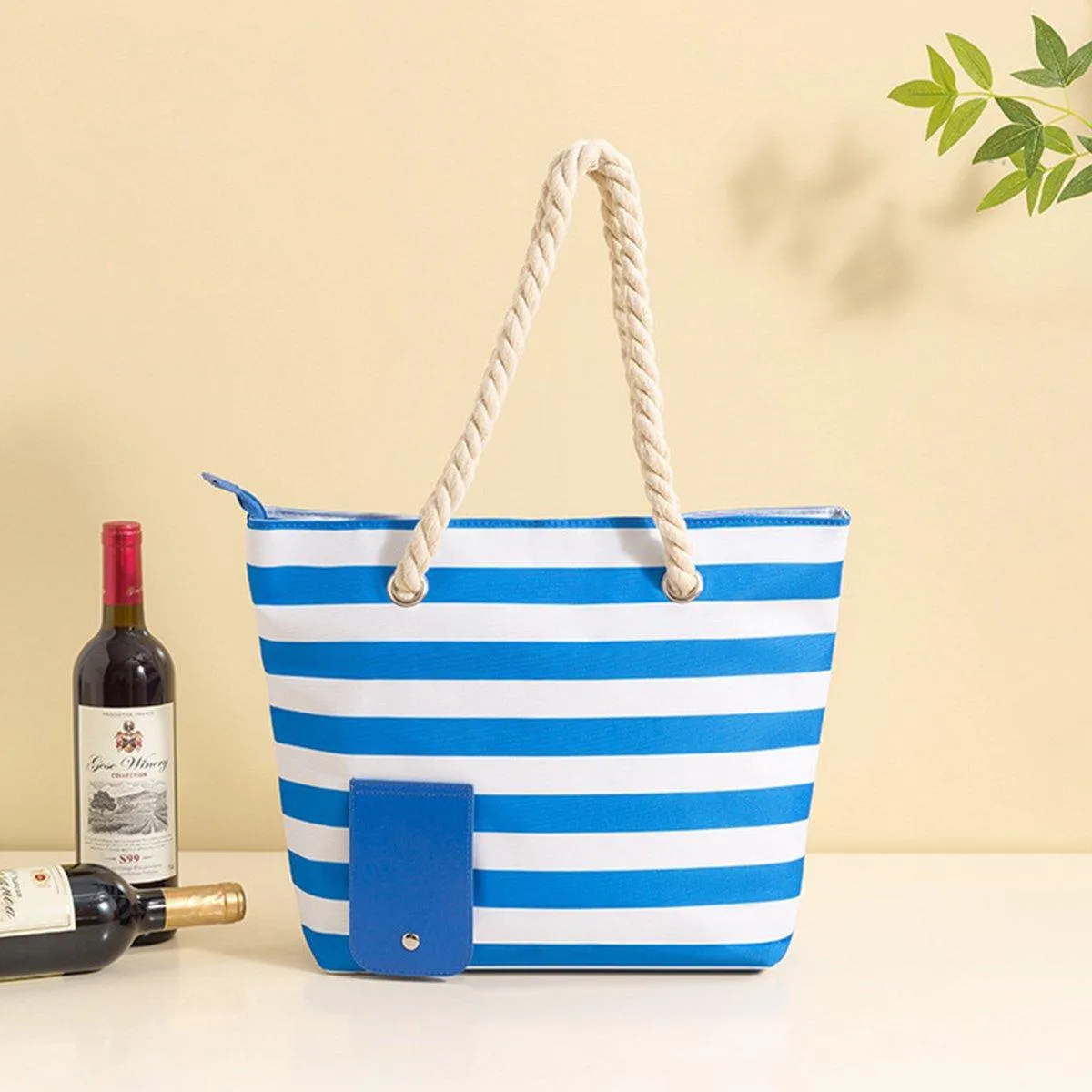 Wine Bag Picnic Tote Striped Outdoor Beach Camping Storage Bag Portable Travel