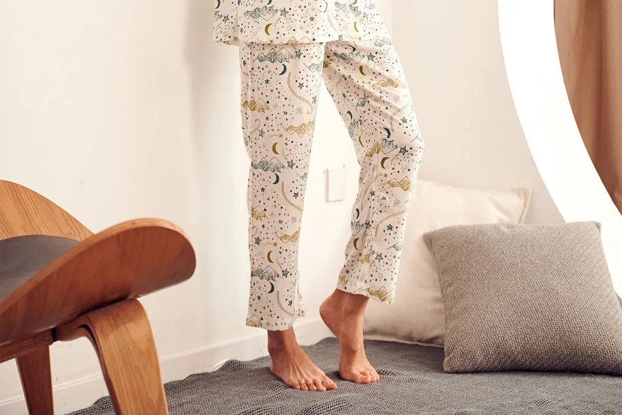 Women's Bamboo Pima 3/4 Sleeve Nursing PJ Set - Stars White