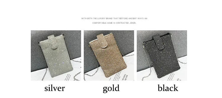 Women's High Quality Dazzling Crossbody Crystal Phone Purse
