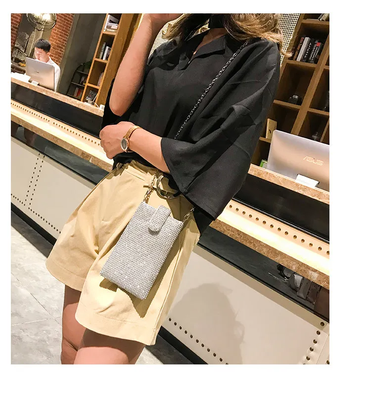 Women's High Quality Dazzling Crossbody Crystal Phone Purse