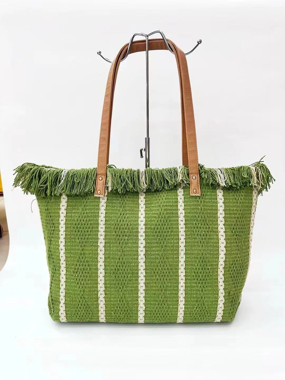 Women's Striped Tassel Portable Simple Versatile Large Tote Bags