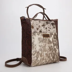 Wrangler Genuine Hair-On Cowhide Floral Tooled Convertible Backpack or Crossbody
