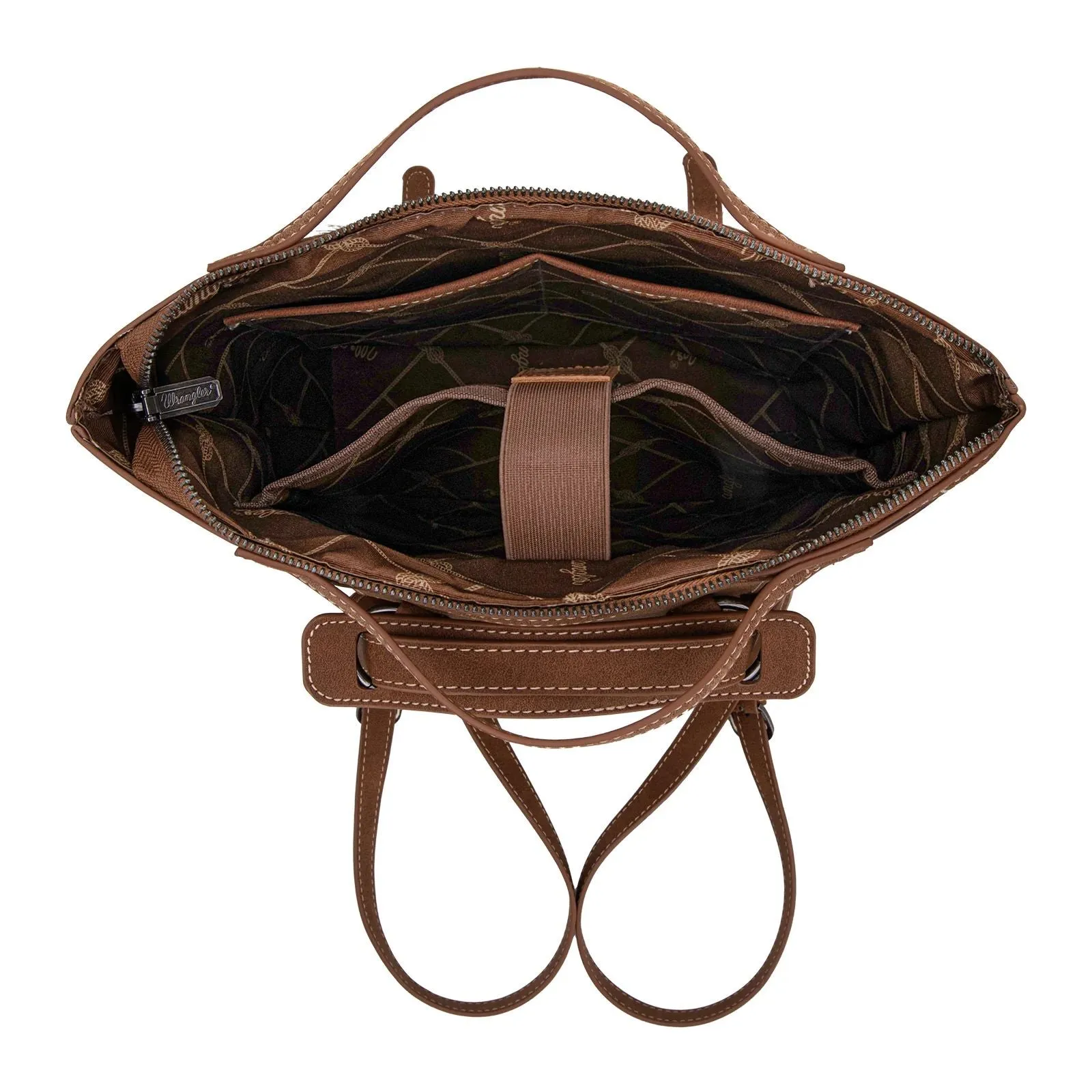 Wrangler Genuine Hair-On Cowhide Floral Tooled Convertible Backpack or Crossbody