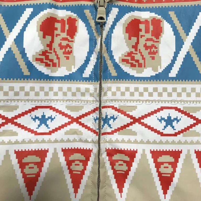 [XS] Women's! A Bathing Ape Bape General Knit Print Nylon Hooded Jacket Beige