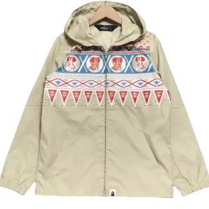 [XS] Women's! A Bathing Ape Bape General Knit Print Nylon Hooded Jacket Beige