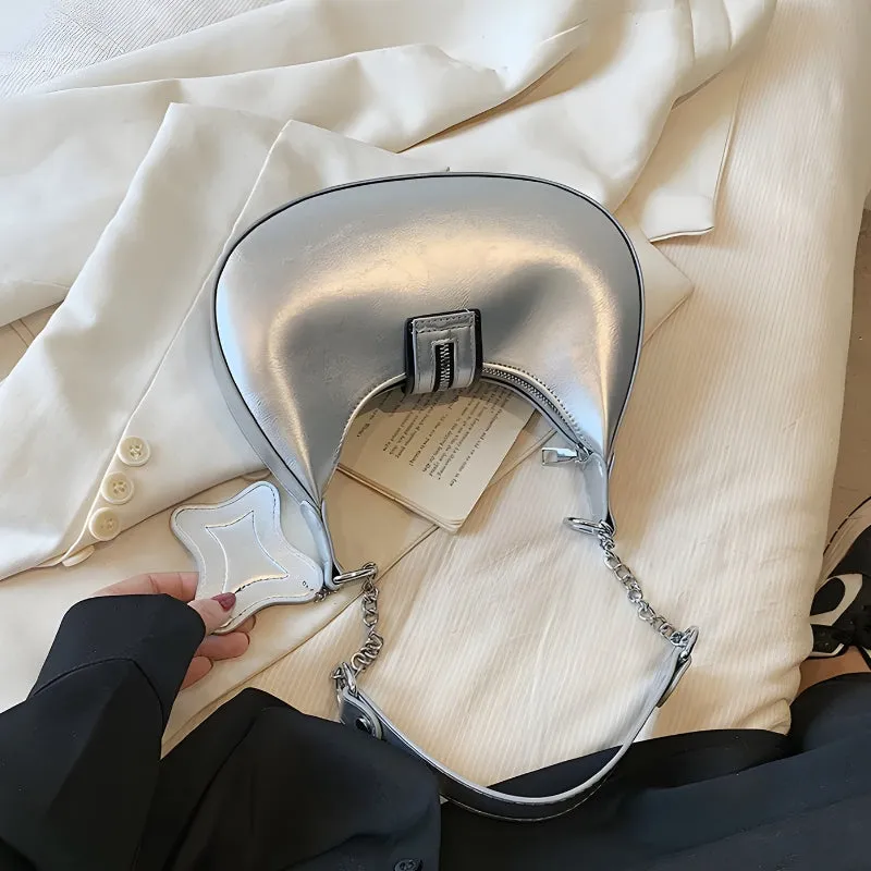 Y2K Metallic Moon Bag
