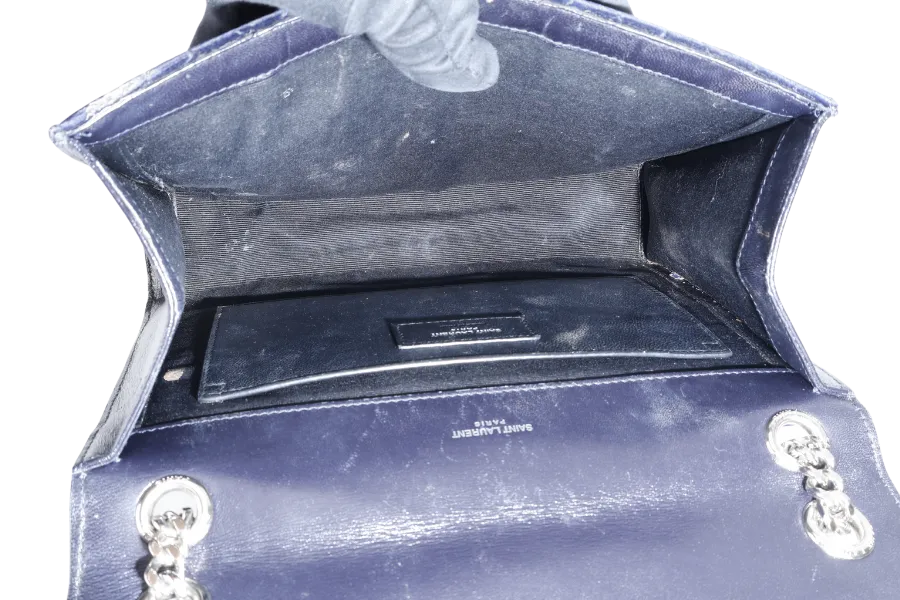 YVES SAINT LAURENT (YSL) SULPICE CROSSBODY NAVY SUEDE LEATHER BAG SILVER HARDWARE NO DUST COVER