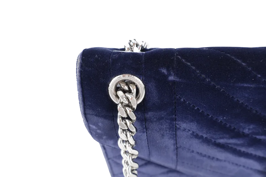 YVES SAINT LAURENT (YSL) SULPICE CROSSBODY NAVY SUEDE LEATHER BAG SILVER HARDWARE NO DUST COVER