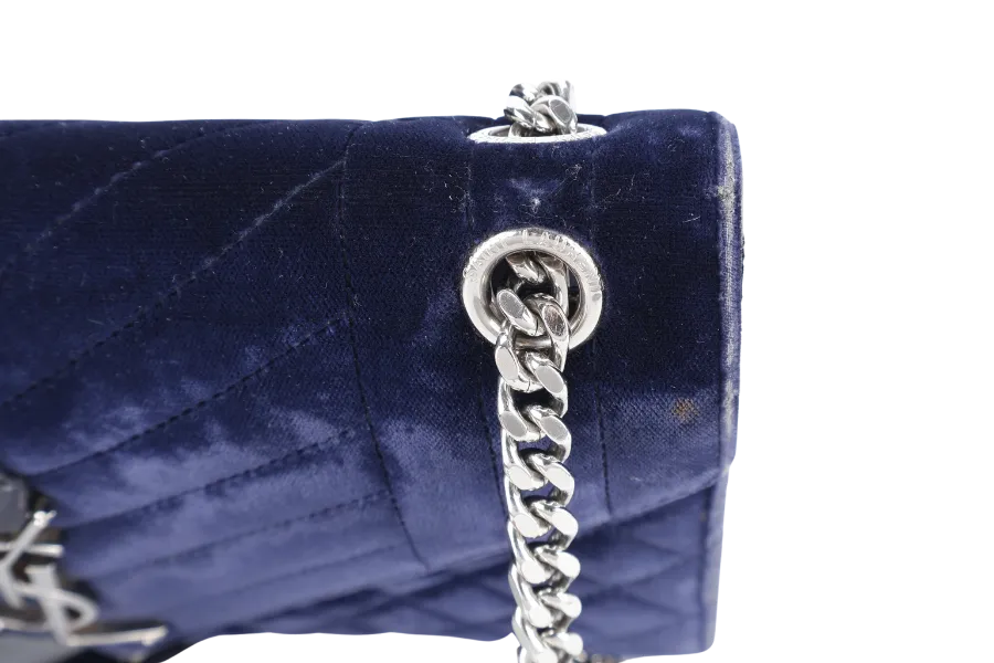 YVES SAINT LAURENT (YSL) SULPICE CROSSBODY NAVY SUEDE LEATHER BAG SILVER HARDWARE NO DUST COVER