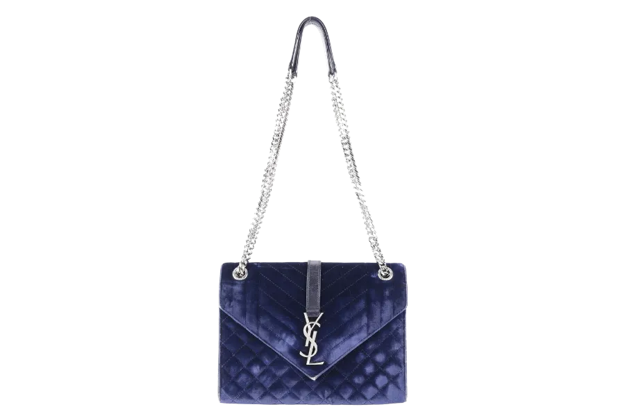 YVES SAINT LAURENT (YSL) SULPICE CROSSBODY NAVY SUEDE LEATHER BAG SILVER HARDWARE NO DUST COVER
