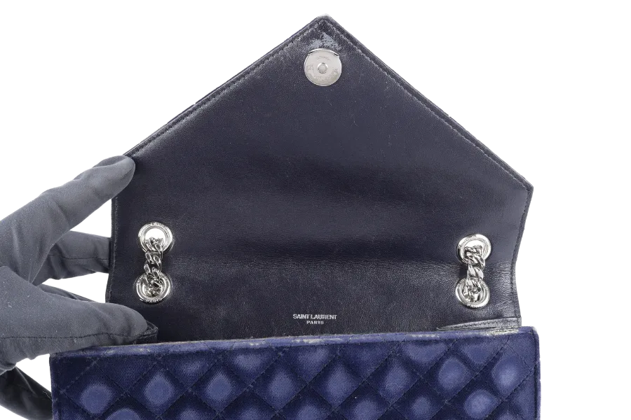 YVES SAINT LAURENT (YSL) SULPICE CROSSBODY NAVY SUEDE LEATHER BAG SILVER HARDWARE NO DUST COVER
